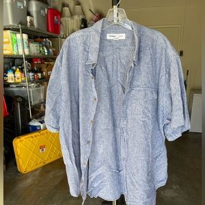 Old Navy, short sleeve button down, blue/white stripes, 3XL Slim Fit.